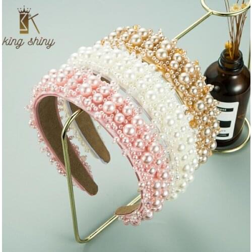 Vintage Baroque Fully Simulated Pearl Headband for Woman Elegant Hand Made Crystal Beaded Hairband Bridal Wedding Hair Accessory