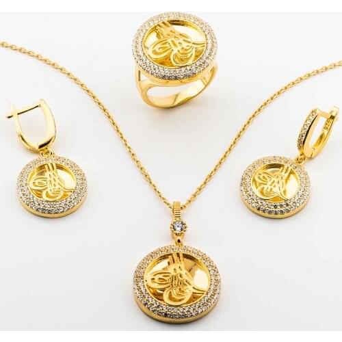925 Sterling Silver and Zircon Stones Gold Plated Ottoman Sign Model Set