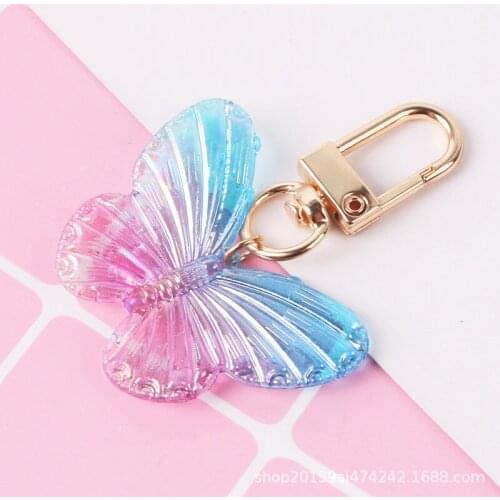 Pink Blue Acrylic Butterfly Keychain Chaveiro Cute Fashion Creative Insect Charm Pendant Handbag Accessories Key Ring Jewelry
