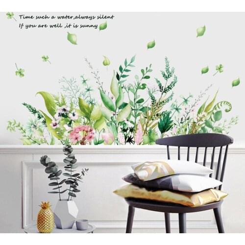 Self-adhesive Wall Stickers Fresh Living Room Bedroom Plants Warm Romantic Decorative Stickers Green Leaf Wallpaper