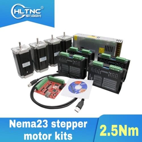 CNC DC stepper motor 4 pcs TB6600 driver+ 4 pcs Nema23 100mm 2.5Nm dc motor+1 set MACH3 +1 pcs 350W 36V power supply for CNC