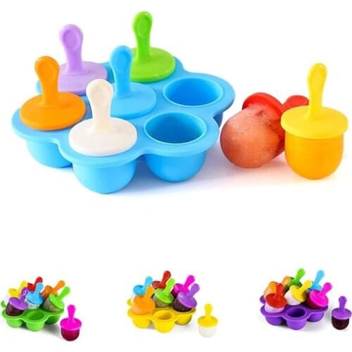 7 Holes Silicone Mini Ice Pops Mold Ice Cream Ball Lolly Maker Popsicle Molds Baby Diy Food Fruit Shake Ice Cream Mold tool