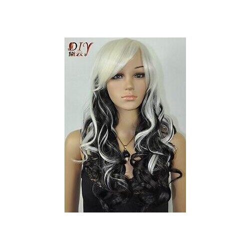Suyushun11050++ Mulheres Loiro Claro Branco preto & Mix Longo Cabelo Ondulado Peruca Full