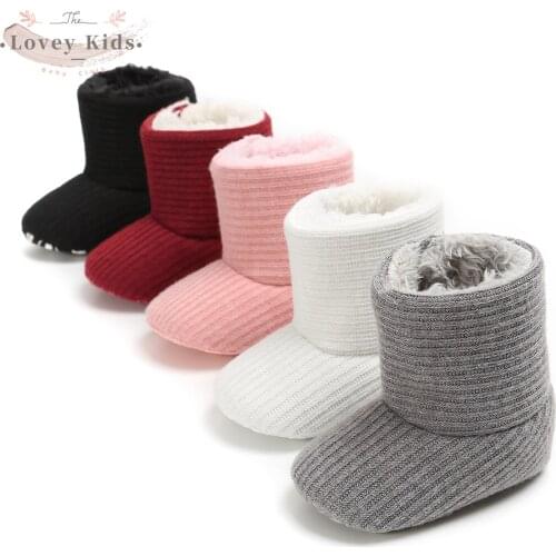 2020 Winter Baby Infant Girls Sweet Snow Knitting Warm Solid Boots Newborn Toddler Soft Fleece Sole Shoes 0-18M