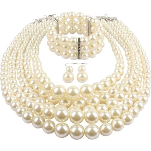 European and American Cross-border Explosion Models Exaggerated Imitation Pearl Set Multi-layer Pearl Necklac Beaded Three-piece