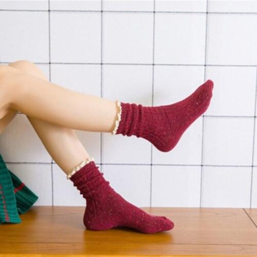 Female Autumn And Winter Lace Socks Womens Japanese Retro Point Yarn Socks Fashion Girl Sweet Thick Line Pile Socks
