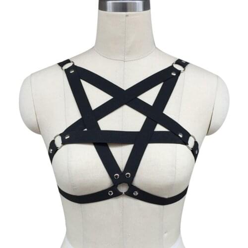Exy lingerie pentagram bondage harness women sexy Body Harness black gothic club Gothic Harajuku pentagram rave wear bondag bra