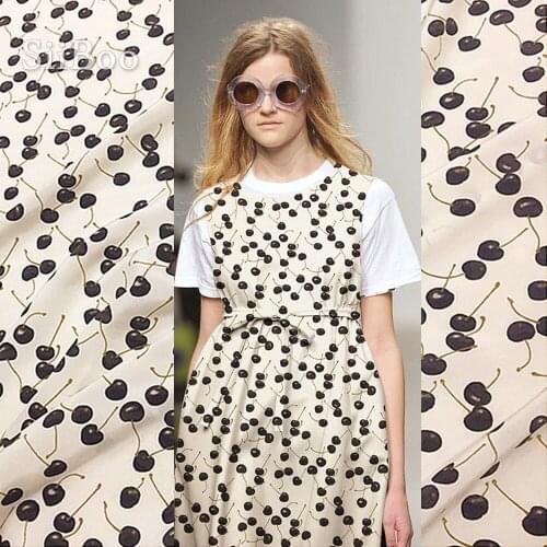 Top quality Siiboo cherry printed 100% pure silk crepe de chine fabric for women summer dress skirt stoffen tecido telas SP6035