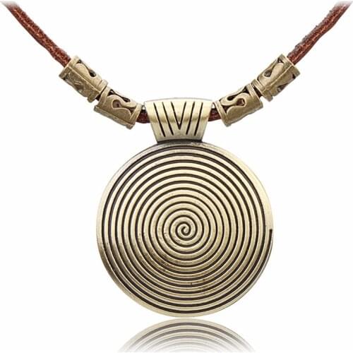 Johnature Metal Necklace Round Pendant Fingerprint Original 2020 National Style Sweater Chain Handmade Women Vintage Necklace