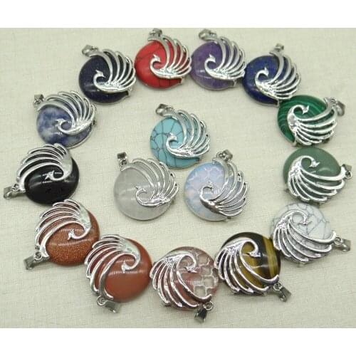 1Pc Natural Stones amethyst Quartz Crystal Round Pendant Plated Phoenix Surround Pendant For Jewelry Making DIY Reiki Necklaces