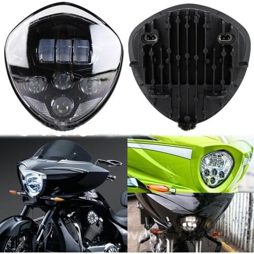 10-32V 6500K Motorcycle LED Headlight Assemblies H/L Beam 40W DRL for Victory Cross-Country Models Black