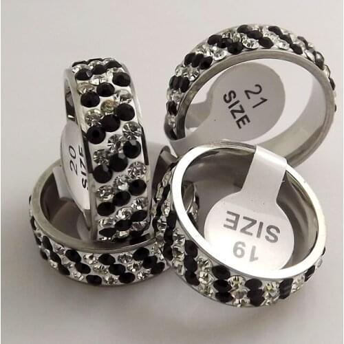 10 pcs High quality Black and white zircon Stainless steel RINGS jewelry WHOLESALE