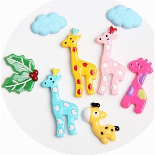 10pcs Resin cartoon giraffe handmade diy accessories christmas elk refrigerator sticker mobile phone shell accessories