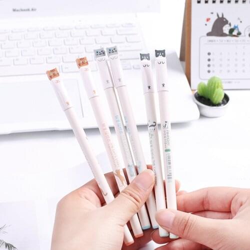 3 pcs 0.38mm Creative Stationery Student Pen Cute Cat Gel Pen Full Needle Black Ink Pen School Supplies Office Supplies