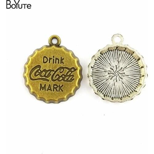 BoYuTe (60 Pieces/Lot) 22MM Wholesale Antique Bronze Silver Plated Metal Beer Bottle Cap Drink Mark Pendant for Diy Accessories