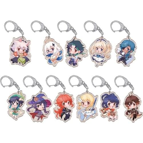 11 Style Fashion Anime Genshin Impact Zhongli Diluc Venti Paimon Keychain Keyring Base Acrylic Stands Keyring Gift For Fans