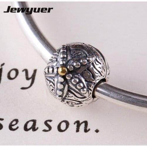 Starfish clips clasp charms Sterling Silver beads fine jewelry Fit bead Charm Bracelet DIY for women Christmas gift KT0232