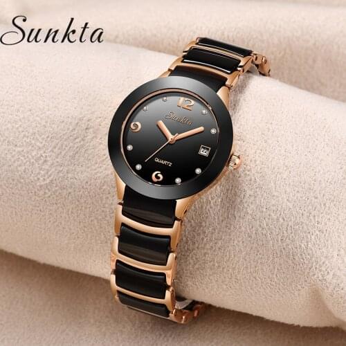 Reloj mujer SUNKTA Women Watches Top Brand Luxury Stainless Steel Strap Watch Ladies Analog Quartz Wristwatch Simple Style Clock