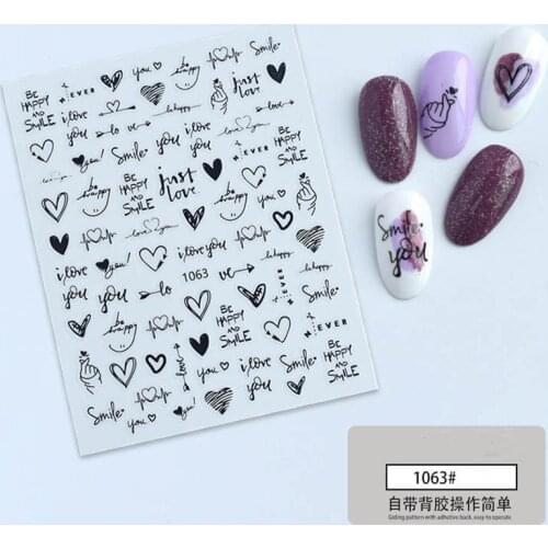 Black heart letters sticker for nail art decoration geometrice space lace flowers 3D manicure adhesive slider decal YJ030