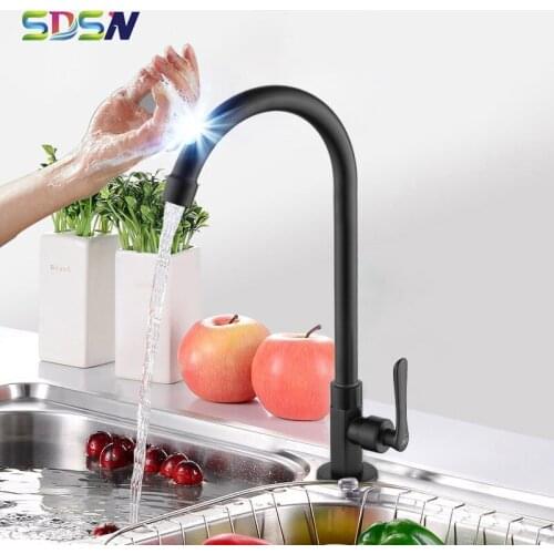 Black Kitchen Faucet SDSN Intelligent Sensor Kitchen Faucet 304 Stainless Steel Cold Kitchen Mixer Tap Black Bronze Water Faucet