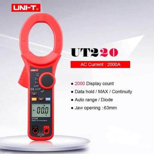UNI-T UT220 2000A Digital Clamp Meter AC DC voltage AC current Resistance tester Diode test Auto range Data hold Multimeter