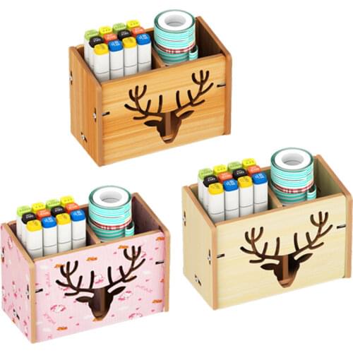 Wood Pencil Pen Holder Desk Rustic Pen Organizer With 2 Compartment Multi-Functional Desktop Stationery Organizer Pencil Storage