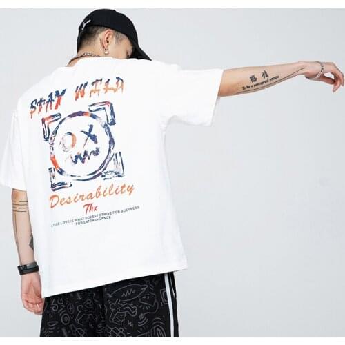 Cartoon T Shirt Graffiti Printed Oversized Men Loose Casual Lifestyle Wear T-shirt Male Cotton Streetwear Hip-hop Tops One Piece