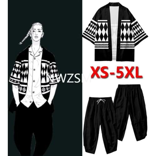 Tokyo Revengers T-shirt Hanagaki Takemichi Ken Ryuguji Anime T-Shirt Polyester Summer Tees Tops Black and White Pattern Haori