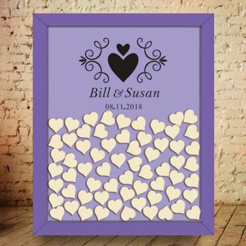 Personalized Wedding Guest Book, Alternative Drop Box Purple Wood Frame, Custom Color and Name Engagement Guestbook,Wedding Gift