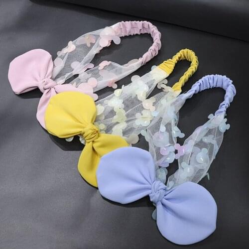 Korean Knotted Bow Turban Mesh Lace Hairband Wholesale Hair Accessories Face Wash Headband Girls Headwrap