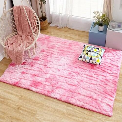Tie Dyeing Plush Soft Sheepskin Fluffy Carpet Anti-Slip Faux Fur Wool Modern Area Rugs for Living Room Home Decor Silky Mat