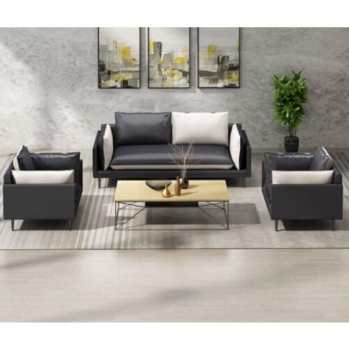 Leather office creative sofa simple modern business reception three person iron tea table combination suit