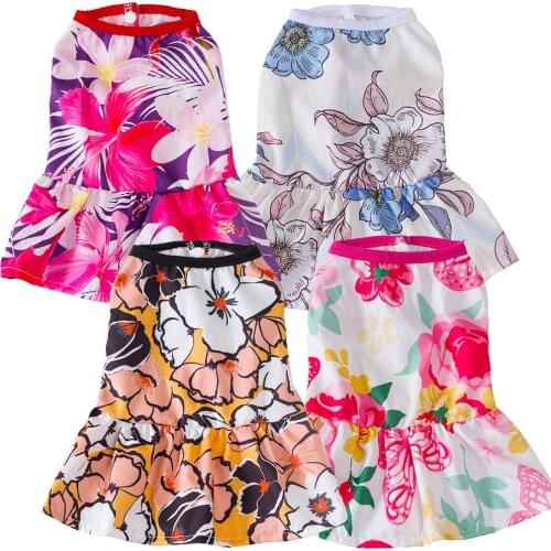 OIMG Summer Small Dog Clothes Cardigan Style Button Dog Dress Floral Printed Pet Dress Puppy Clothes Cat Dress For Spitz Teddy