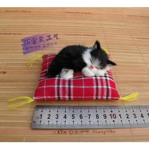 Small cute simulation cat toy sleeping black cat doll car decorations gift about 10x2x9cm 2368