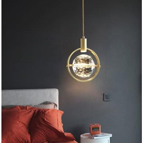Copper Nordic Pendant Lamp Gold Minimalist Hanging Lamp Modern LED Crystal Pendant Lights Fixtures For Home Living Ceiling Decor