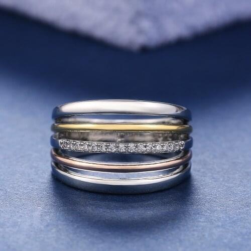 Trendy Female White Crystal Stone Ring Rose Gold Silver Color Wedding Rings For Women Vintage Geometry Zircon Engagement Ring