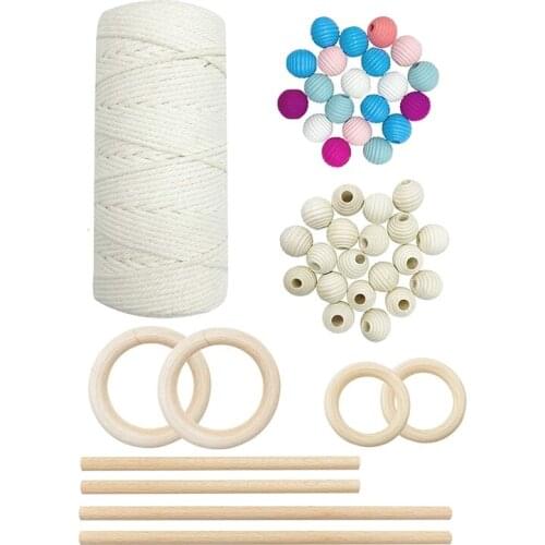 DIY Macrame Kit,Macrame Wall Hanging Kit,Cotton Cords 3mm,Wooden Rings,Wooden Sticks,Plant Hanger Kits for Beginners