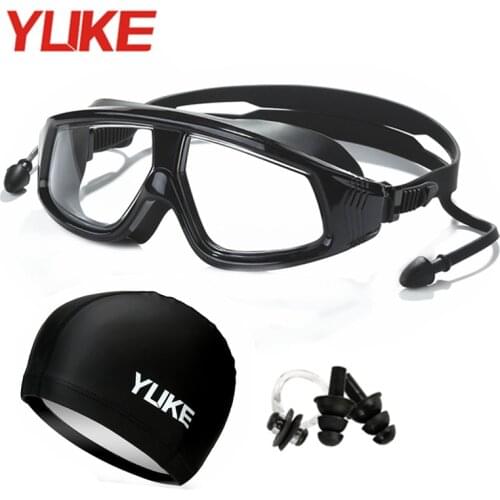 Large frame professional Adult Swimming goggles Earplug waterproof anti-fog HD swimming glasses Cap for men women Pool Eyewear