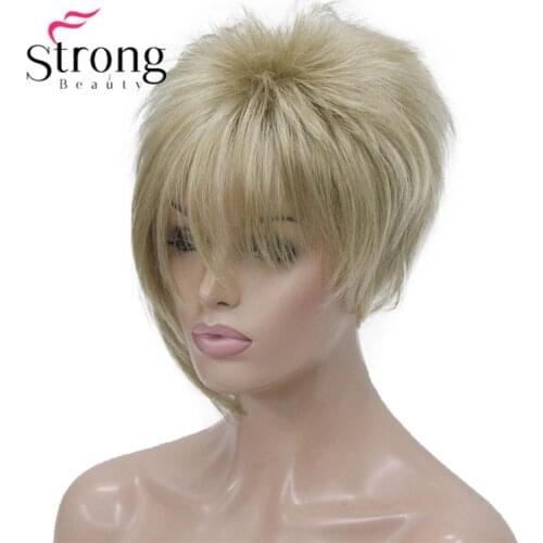 StrongBeauty Asymmetric Side Bangs Blonde Short Straight Synthetic Hair Wig COLOUR CHOICES