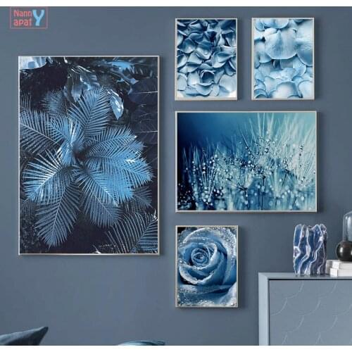 Blue Rose Poster Dandelion Leaf Sea Quote Wall Art Canvas Painting Nordic Plant Prints Pictures For Living Room Home Decoration