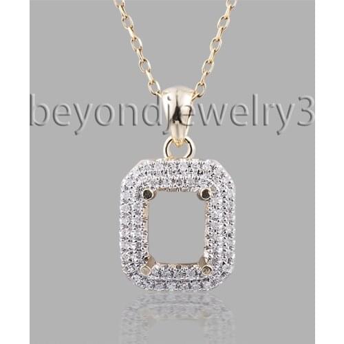 6x8mm Emerald Cut Women Diamond Pendant For Gemstone In Solid 14K Yellow Gold 2T018