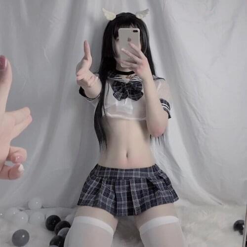 Sexy Lingerie Anchor School Girl Uniform Tops and Miniskirt Cosplay Sailor Costumes Student Seduction Pajamas Female Sleepwear
