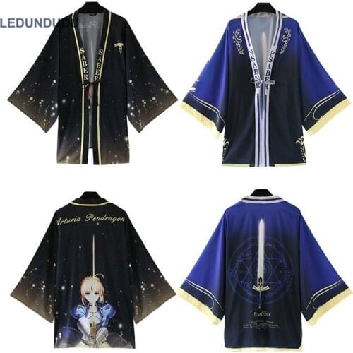 Fate/stay night Bathrobes Chiffon Pajamas Cloaks Fate Zero Arturia Pendragon Cosplay Costumes Saber Yukata Coat Casual Tops