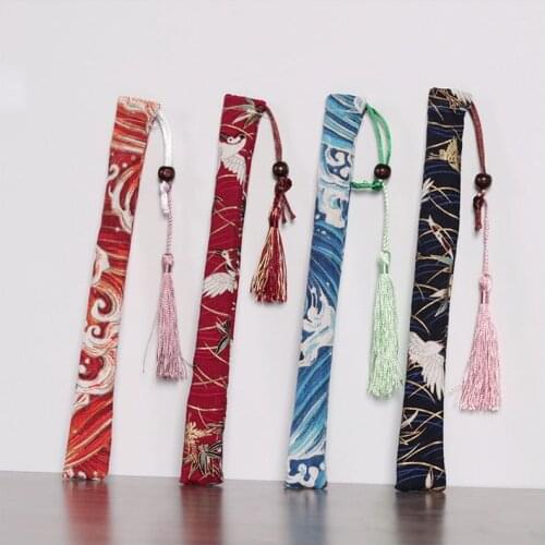 Japanese Style Drawstring Storage Bag for One Pair Chopsticks Cotton Linen Chopsticks Sleeve with Tassels W9546