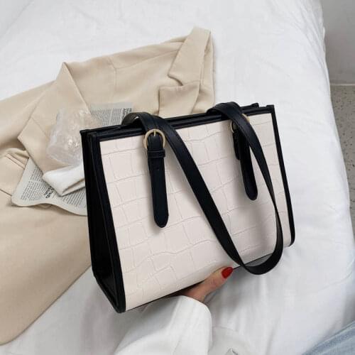 Tote Bag Underarm Shoulder Bag Female Designer Handbag Fashion 2021 New PU Leather Large Capacity Stone Pattern Contrast Color