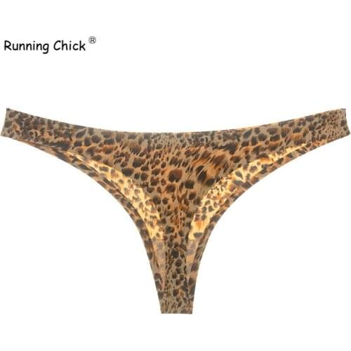 Low-rise Solid Seemless Leopord Printed Ice Silk T-back Cotton or Polyester Nylon Briefs G-string Young Female Leopord Pattern