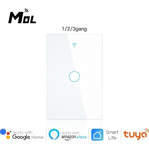 Tuya Wifi Smart Light Switch US 1 Gang White Touch Panel Wall Switch 110-240V Neutral Required Compatible Alexa Google Home