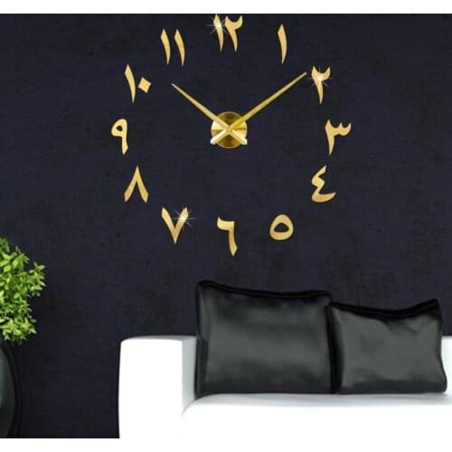 Eastern Arabic Unique Decorative Wall Clock DIY Mirror Surface Wall Sticker Home Living Room Decorations 2021