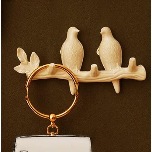 Birds on Branch Wall-mounted Hook Clothes Cap Key Towels Holder Porch Living Room Bedroom Storage Wall Ornament Gift
