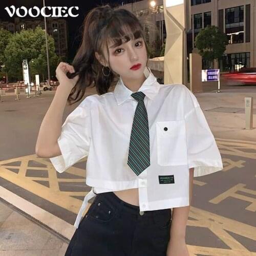 Женские рубашки с коротким рукавом VOOCIEC China At AliExpress